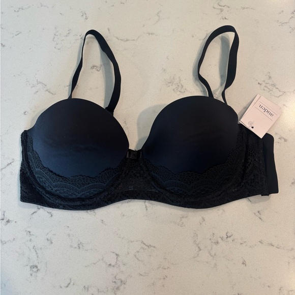 NWT Auden Black Lace Detail Plunge Coverage Push-Up Strap or Strapless Bra - 38B - Picture 5 of 7
